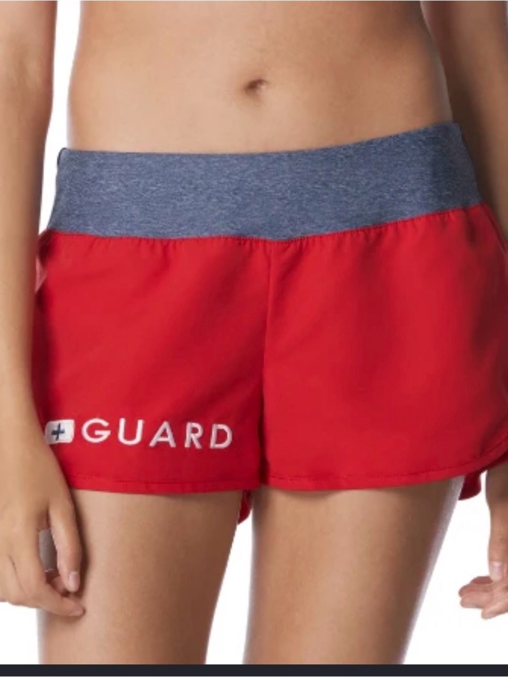 2 for $15 sale: Speedo red LIFEGUARD Athletic swim Shorts gray waistband - S